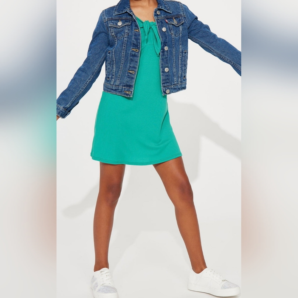 Mini Buttercup Ribbed Knit Dress - Kelly Green Bow Accent - Picture 5 of 5